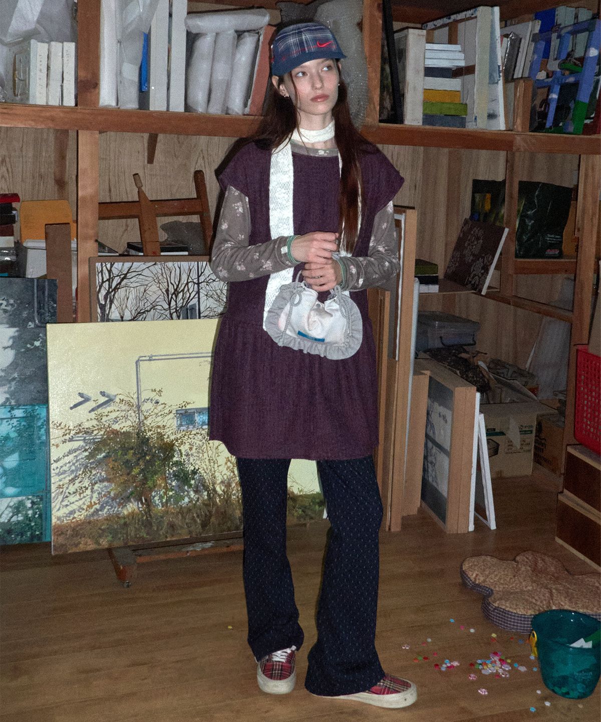 메종크렘(MAISON CREME) Perfect bootscut banding pants_Dot denim