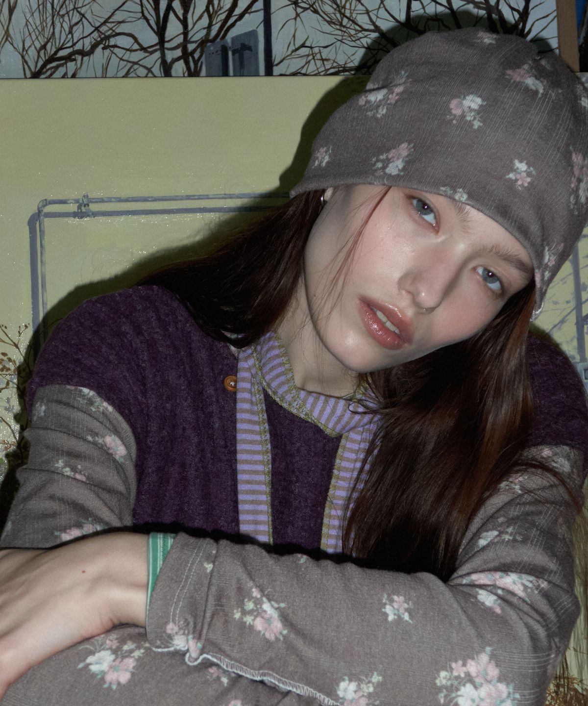메종크렘(MAISON CREME) String loose beanie_Floral brown