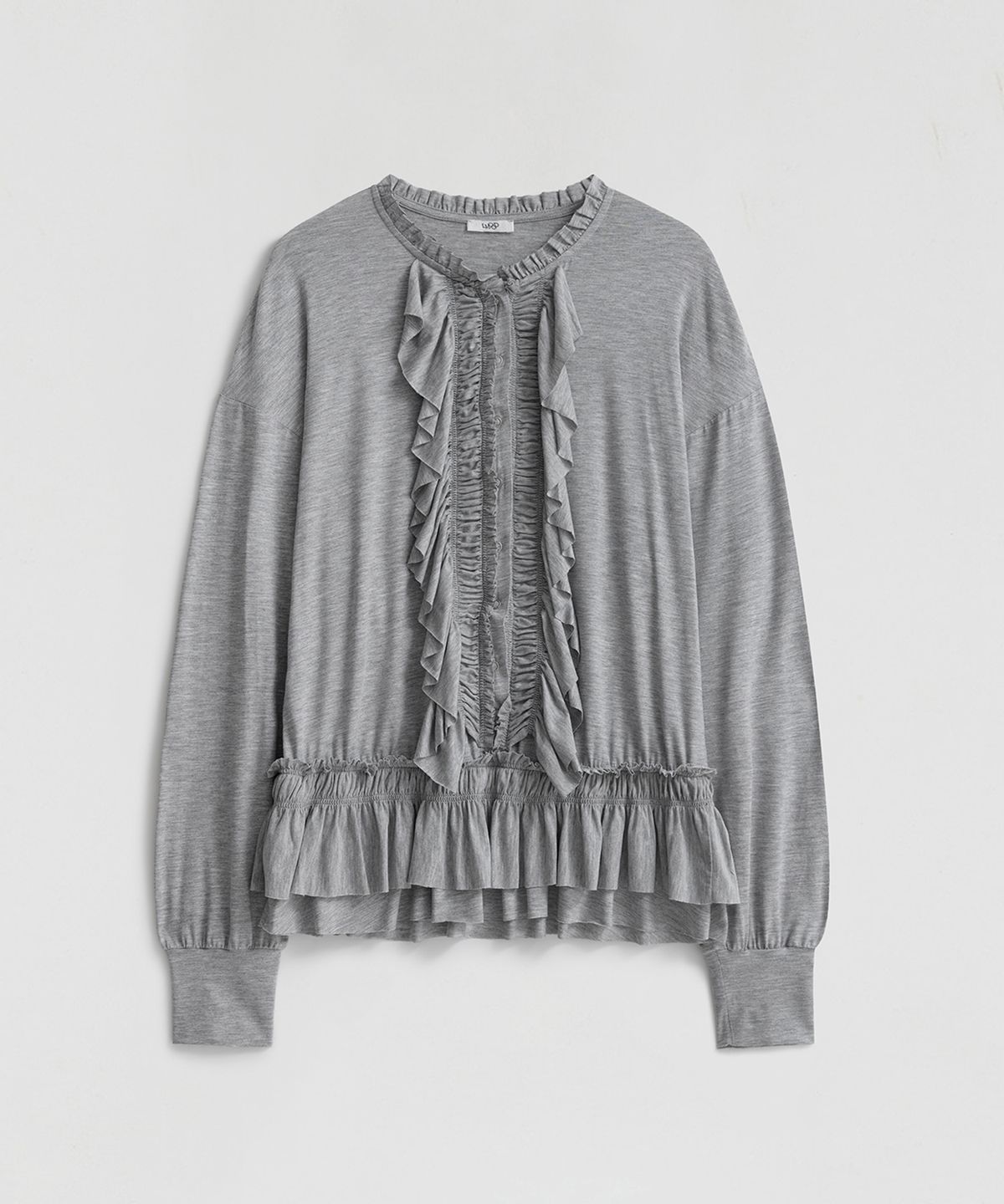 엘무드 우먼(LMOOD WOMEN) RUFFLE Jersey Tunic Top Grey