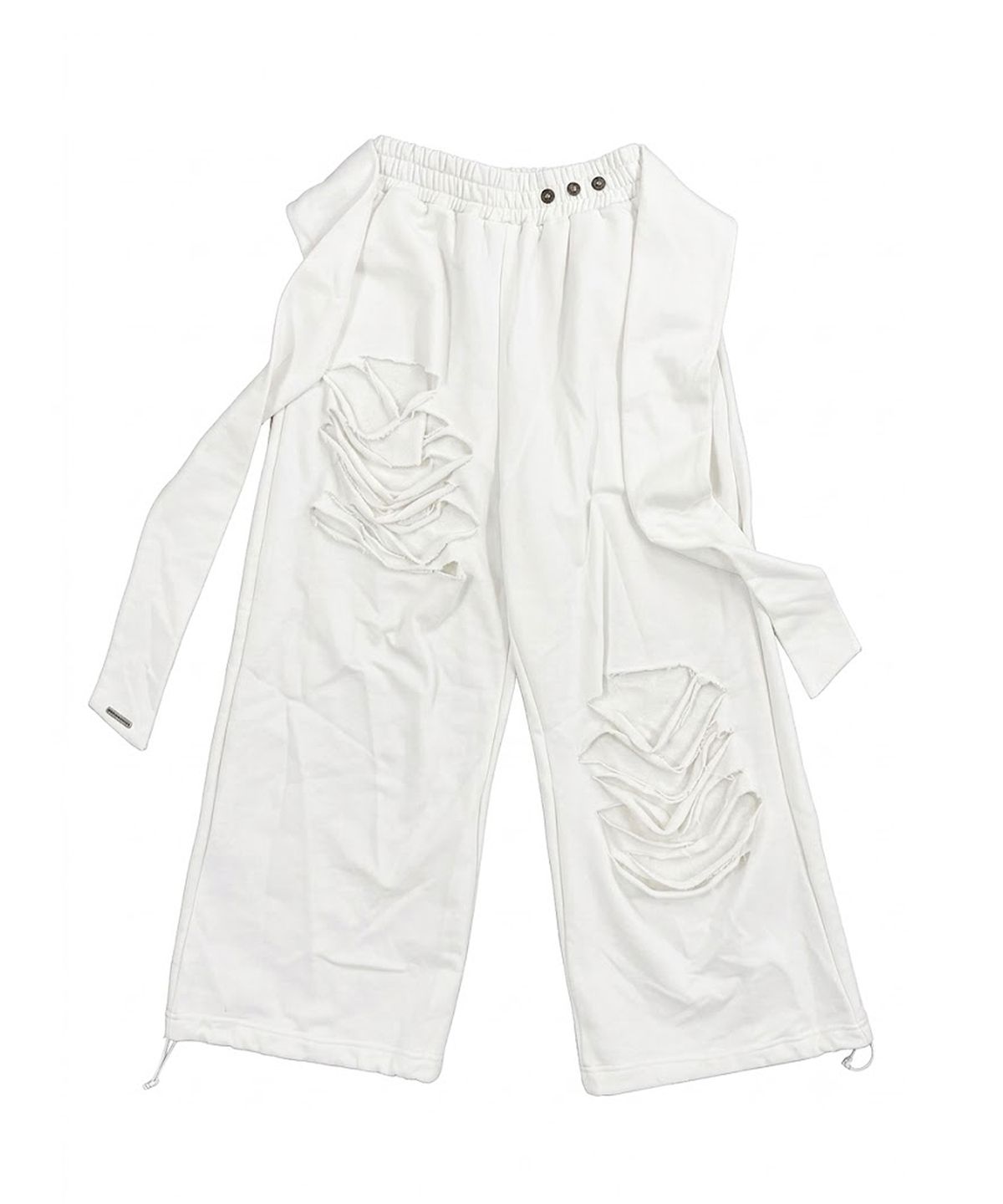 어반유니크 라벨(URBANUNIQUE LABEL) 레이어드 타이 데미지 와이드 팬츠 (화이트)