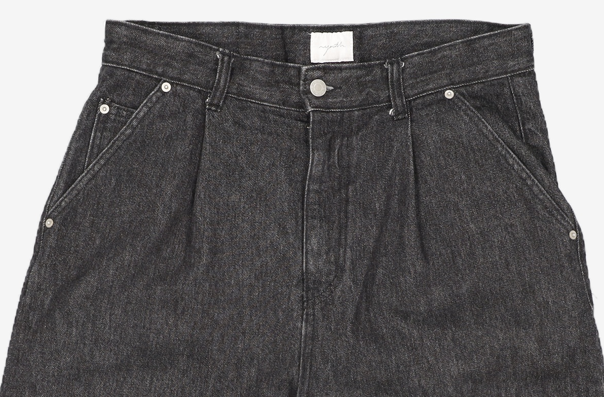 유스(YOUTH) Wide Half Denim - Washed Black S