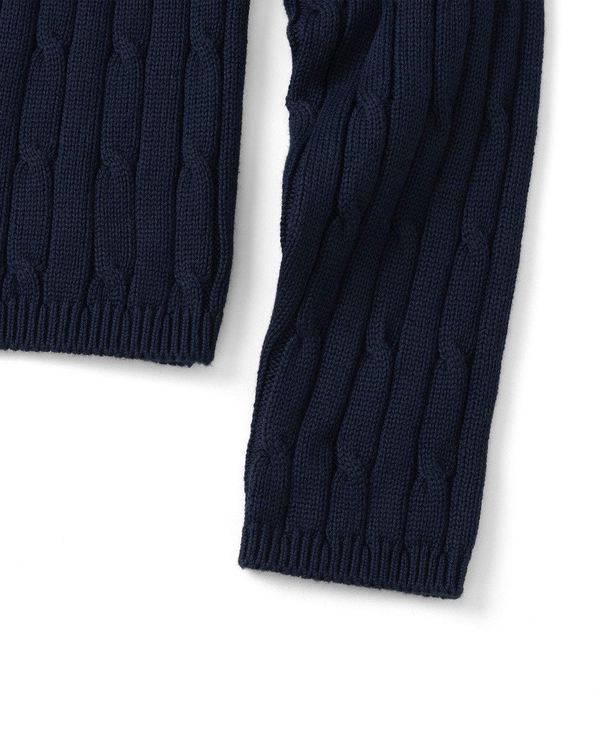 니티드(KNITTED) 오픈카라 포켓 케이블 니트 NAVY