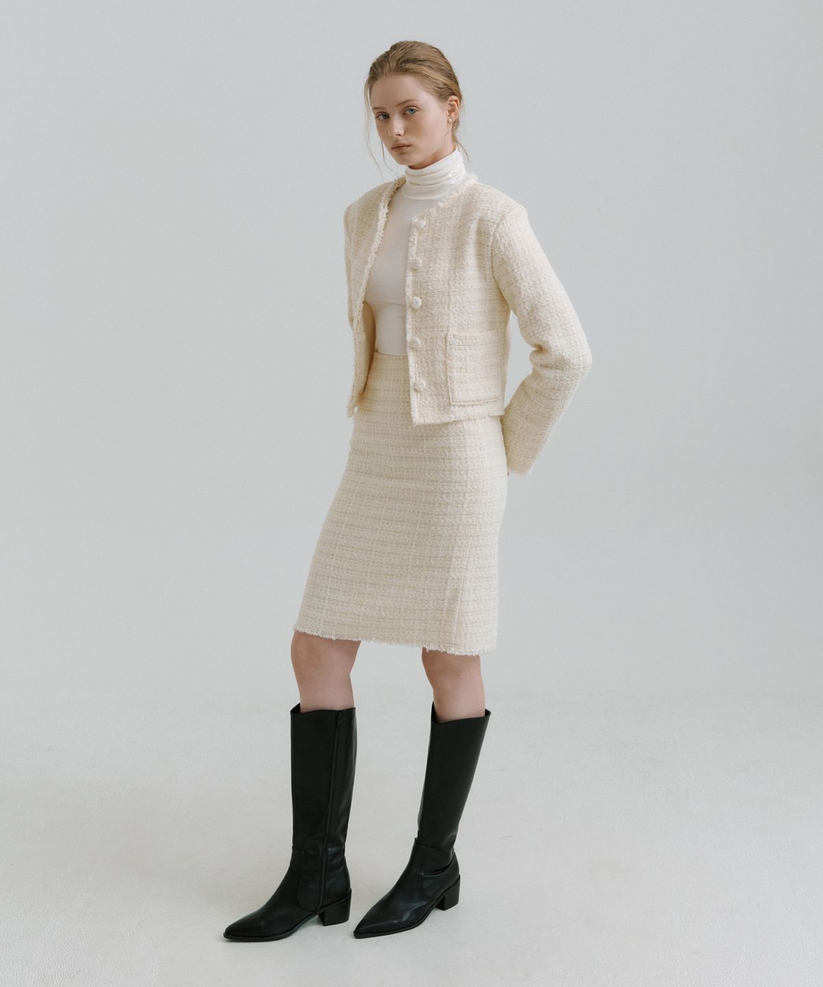 리올그(REORG) PAP TWEED MIDI SKIRT CREAM
