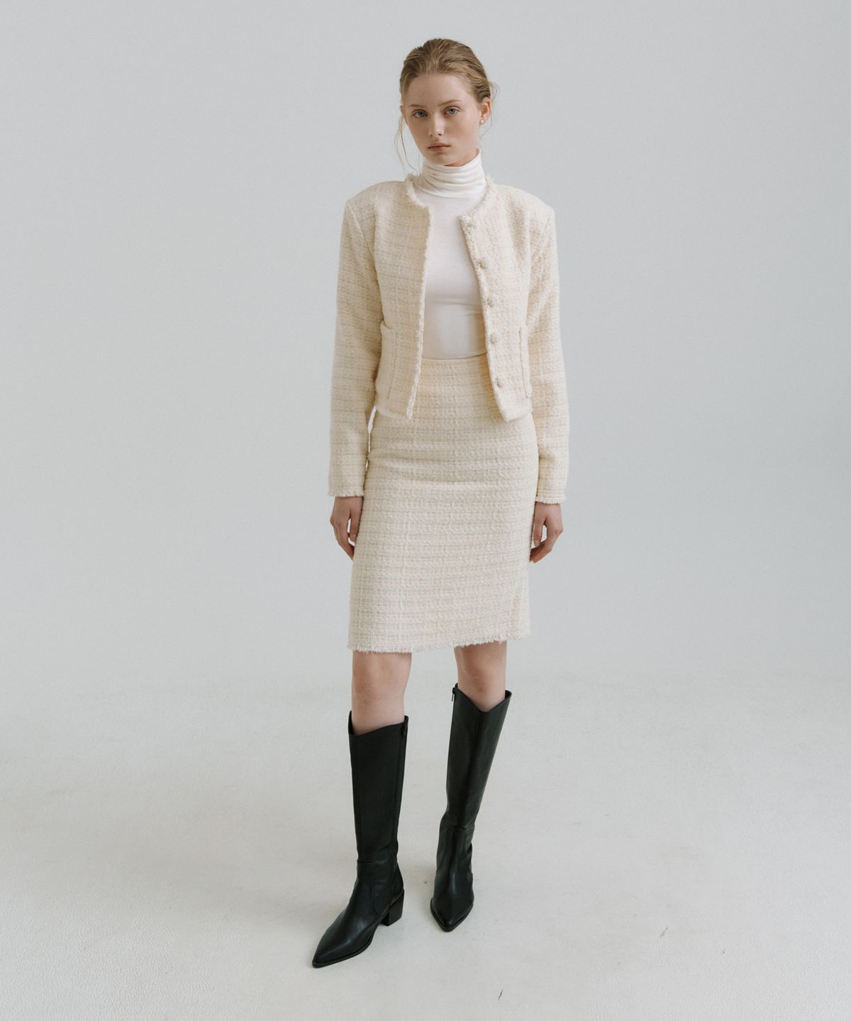 리올그(REORG) PAP TWEED MIDI SKIRT CREAM
