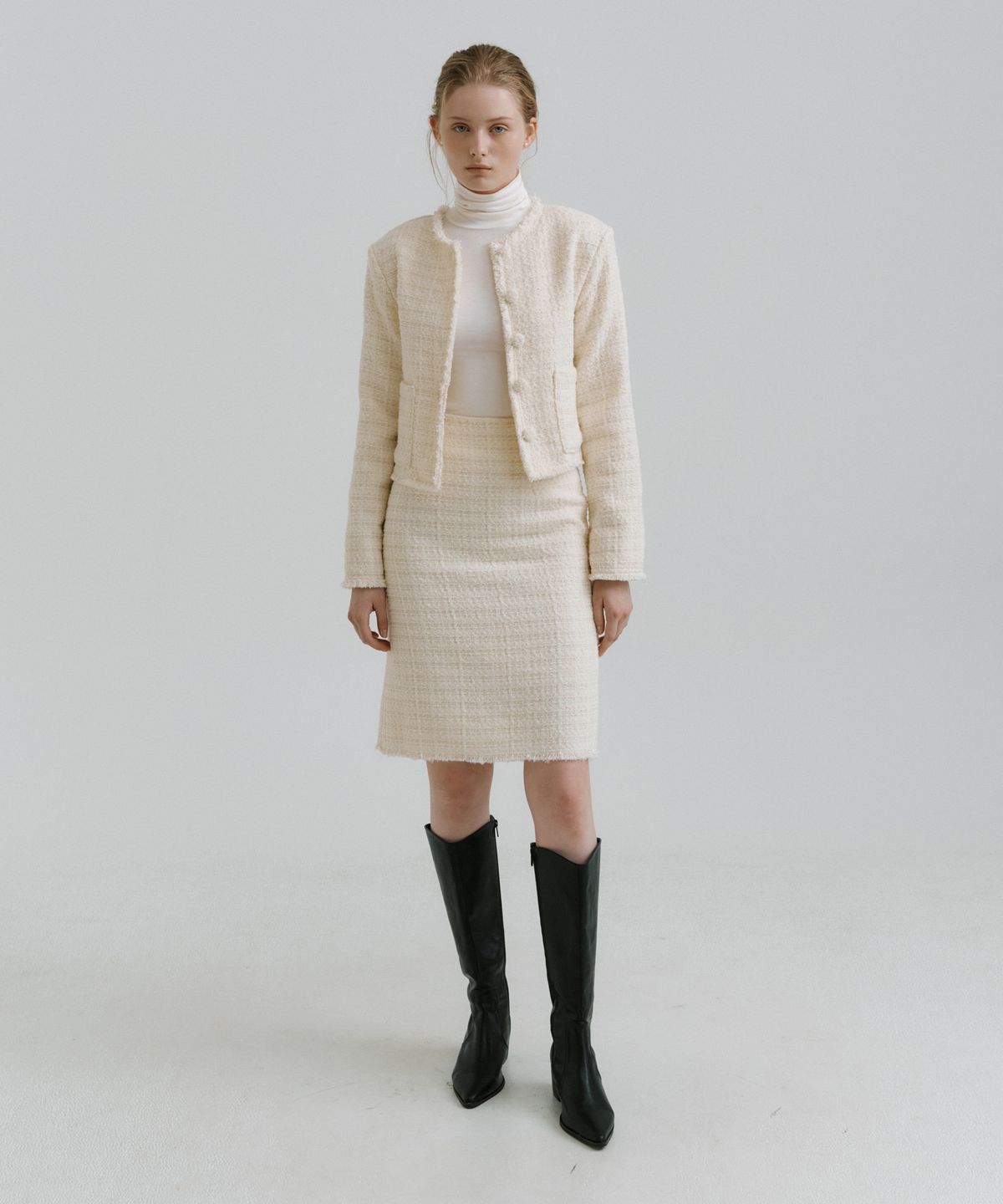 리올그(REORG) PAP TWEED MIDI SKIRT CREAM