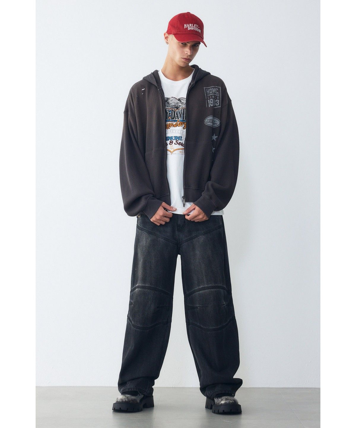 할리데이비슨 컬렉션스®(HARLEY-DAVIDSON COLLECTIONS®) 와플 스프레이 후드 집업 다크 그레이 HH16309006