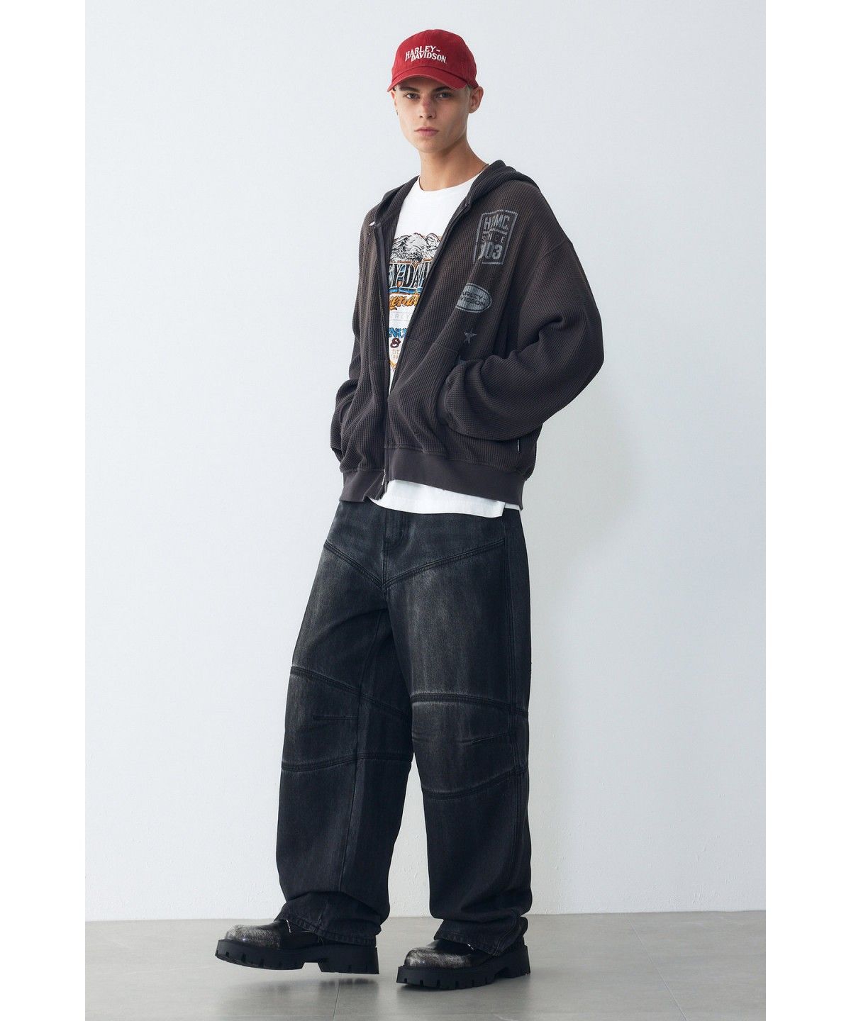 할리데이비슨 컬렉션스®(HARLEY-DAVIDSON COLLECTIONS®) 와플 스프레이 후드 집업 다크 그레이 HH16309006