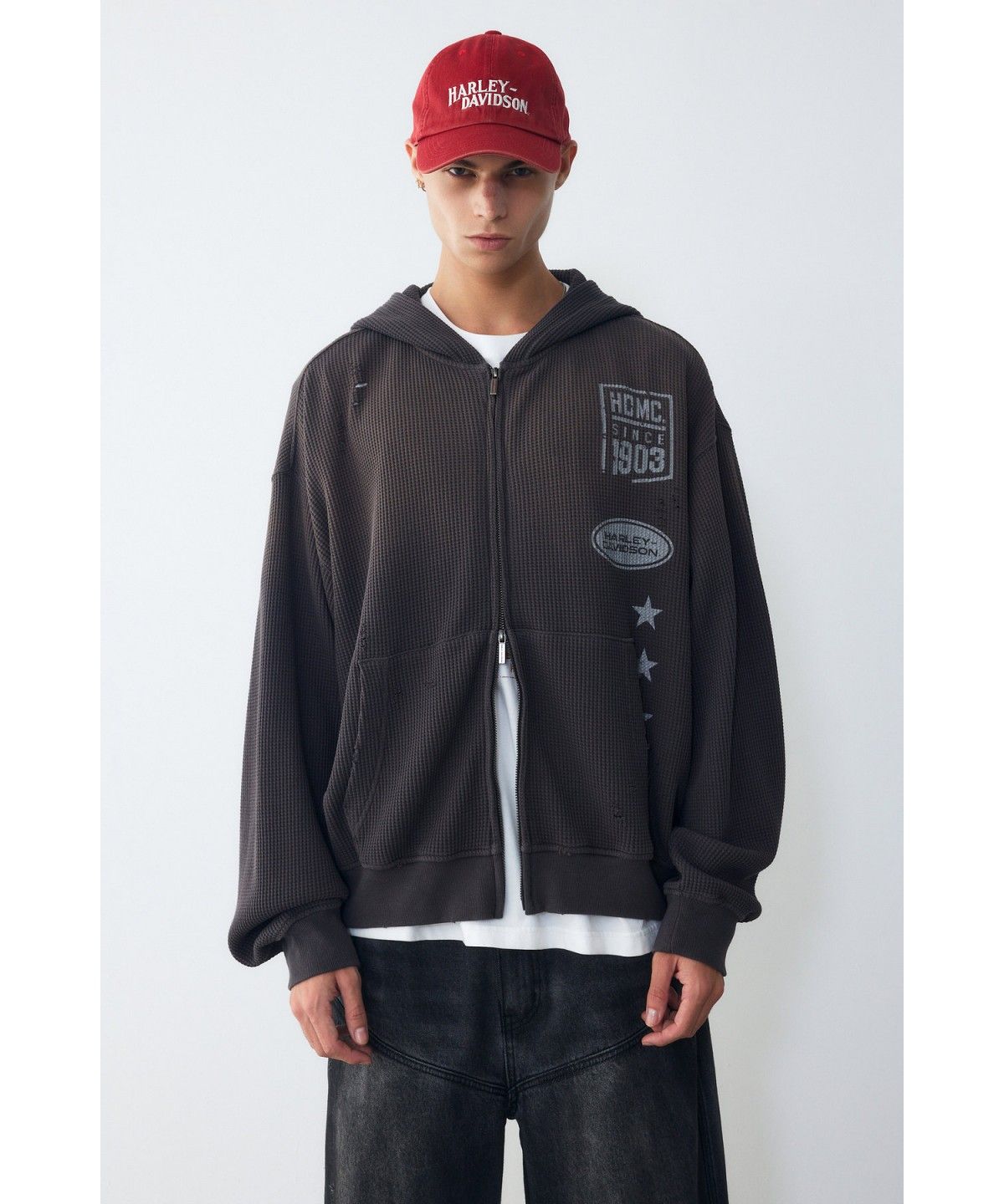 할리데이비슨 컬렉션스®(HARLEY-DAVIDSON COLLECTIONS®) 와플 스프레이 후드 집업 다크 그레이 HH16309006