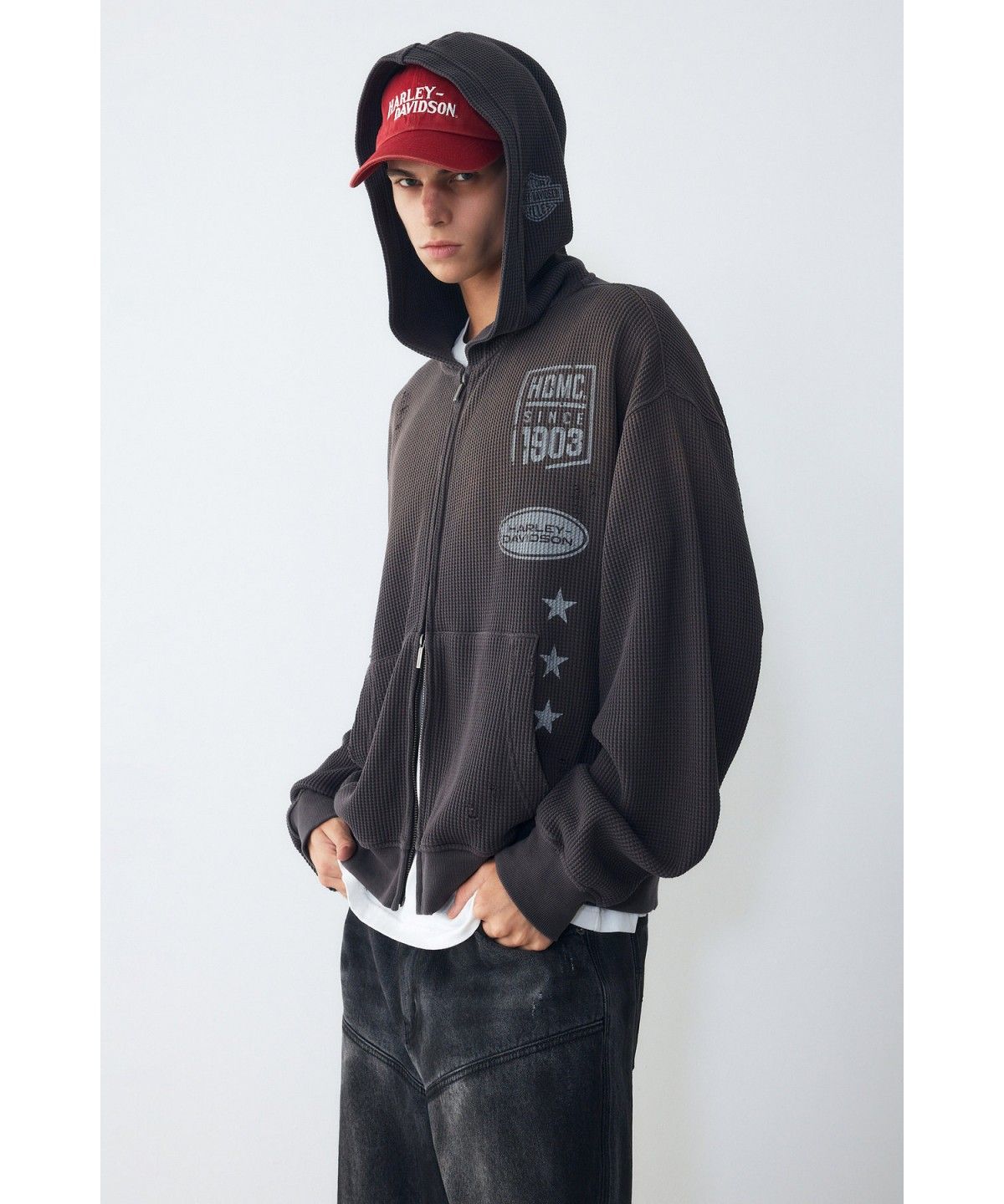 할리데이비슨 컬렉션스®(HARLEY-DAVIDSON COLLECTIONS®) 와플 스프레이 후드 집업 다크 그레이 HH16309006