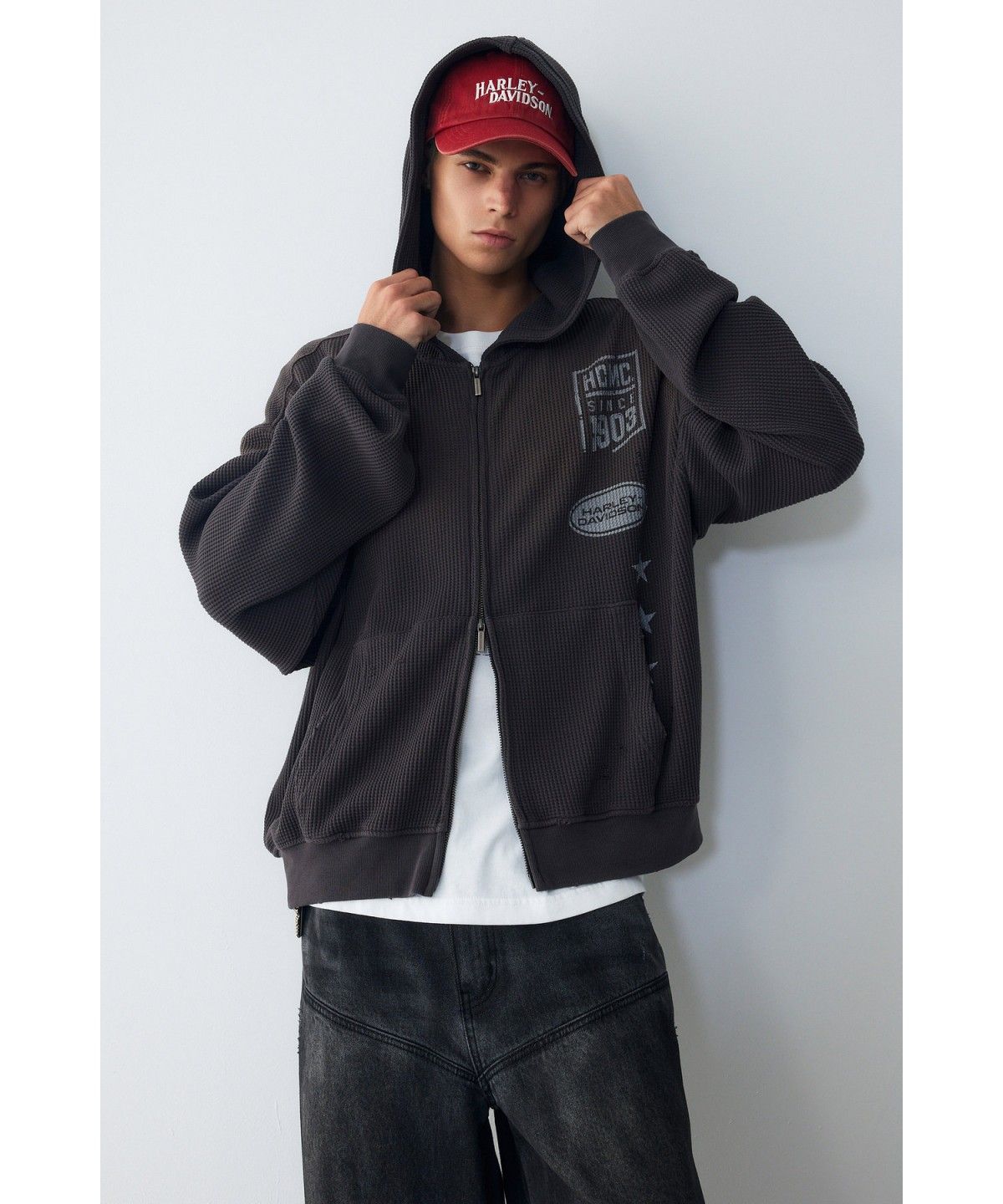 할리데이비슨 컬렉션스®(HARLEY-DAVIDSON COLLECTIONS®) 와플 스프레이 후드 집업 다크 그레이 HH16309006