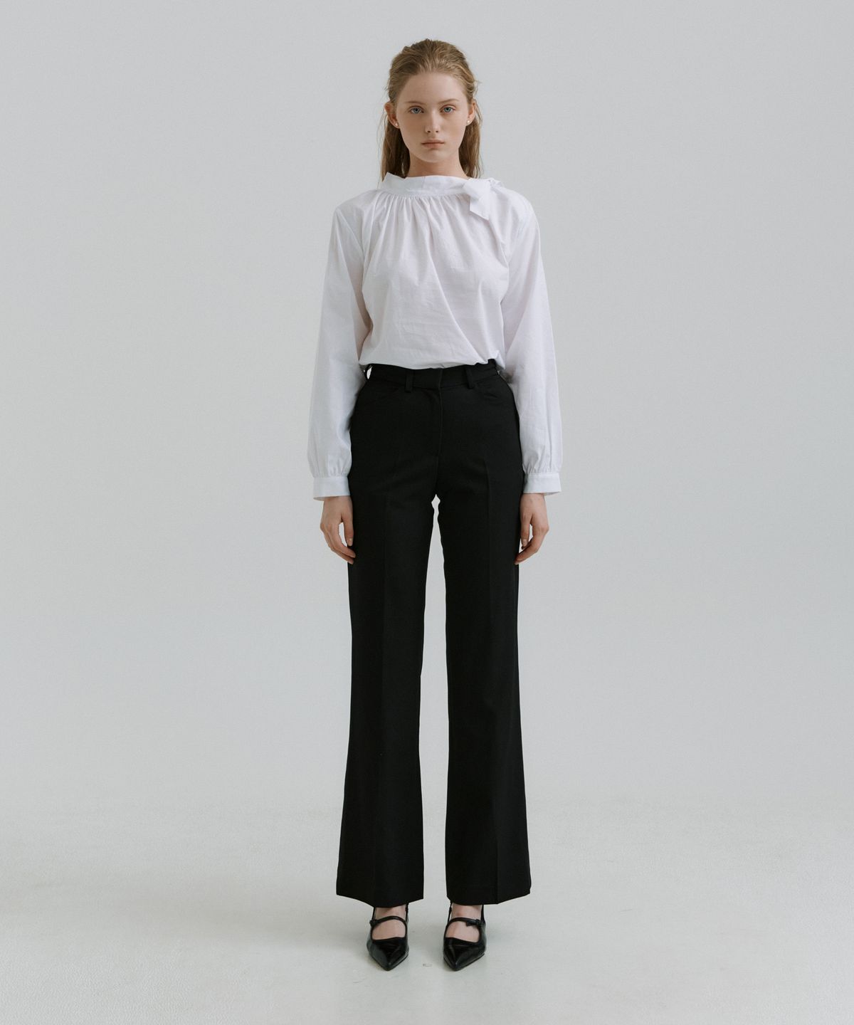 리올그(REORG) PAP SHIRRING SCARF BLOUSE WHITE