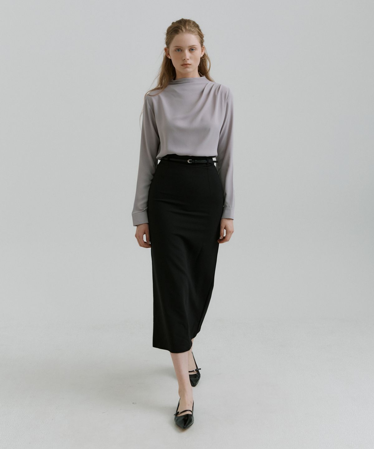 리올그(REORG) PAP HALF NECK BLOUSE DOVE