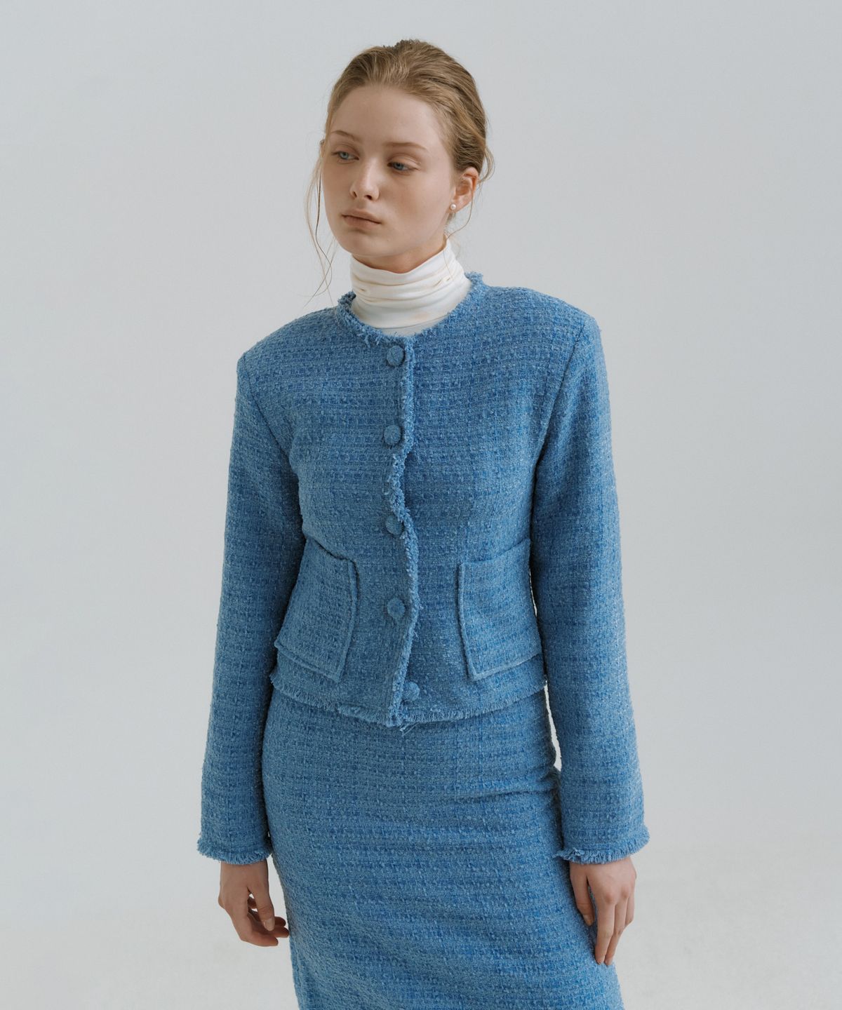 리올그(REORG) PAP TWEED JACKET PRUSSIAN BLUE