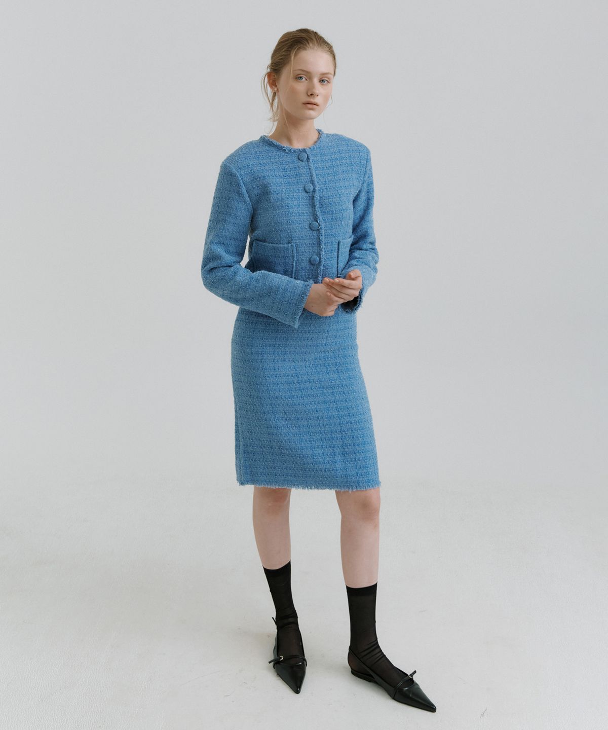 리올그(REORG) PAP TWEED JACKET PRUSSIAN BLUE