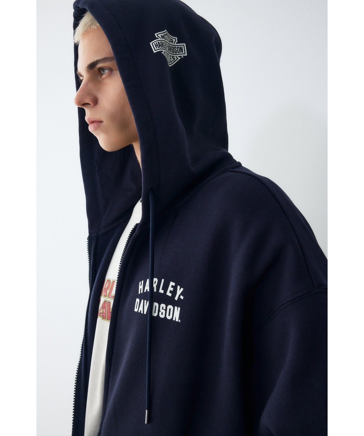 할리데이비슨 컬렉션스®(HARLEY-DAVIDSON COLLECTIONS®) 에센셜 로고 기모 후드 집업 다크 네이비 HH16309002
