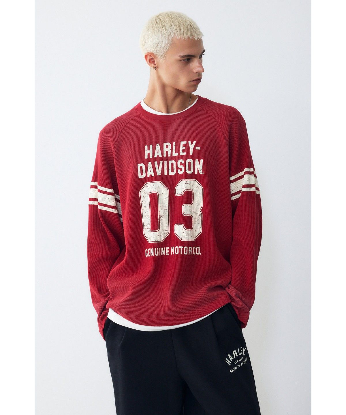 할리데이비슨 컬렉션스®(HARLEY-DAVIDSON COLLECTIONS®) 03 스프레이 와플 롱슬리브 티셔츠 레드 HH16311004