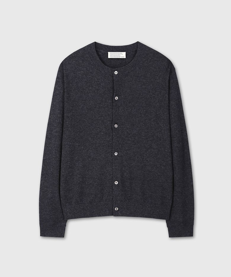 ROUND NECK KNIT CARDIGAN (CHARCOAL)