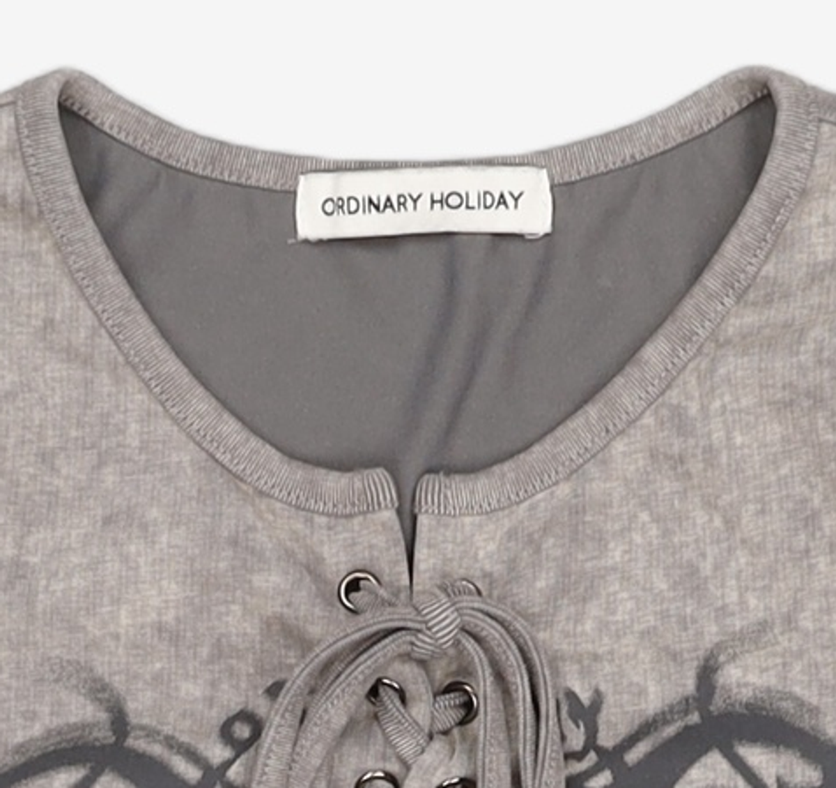 오디너리 홀리데이(ORDINARY HOLIDAY) 피그먼트 레이스업 티셔츠 [GRAY] FREE