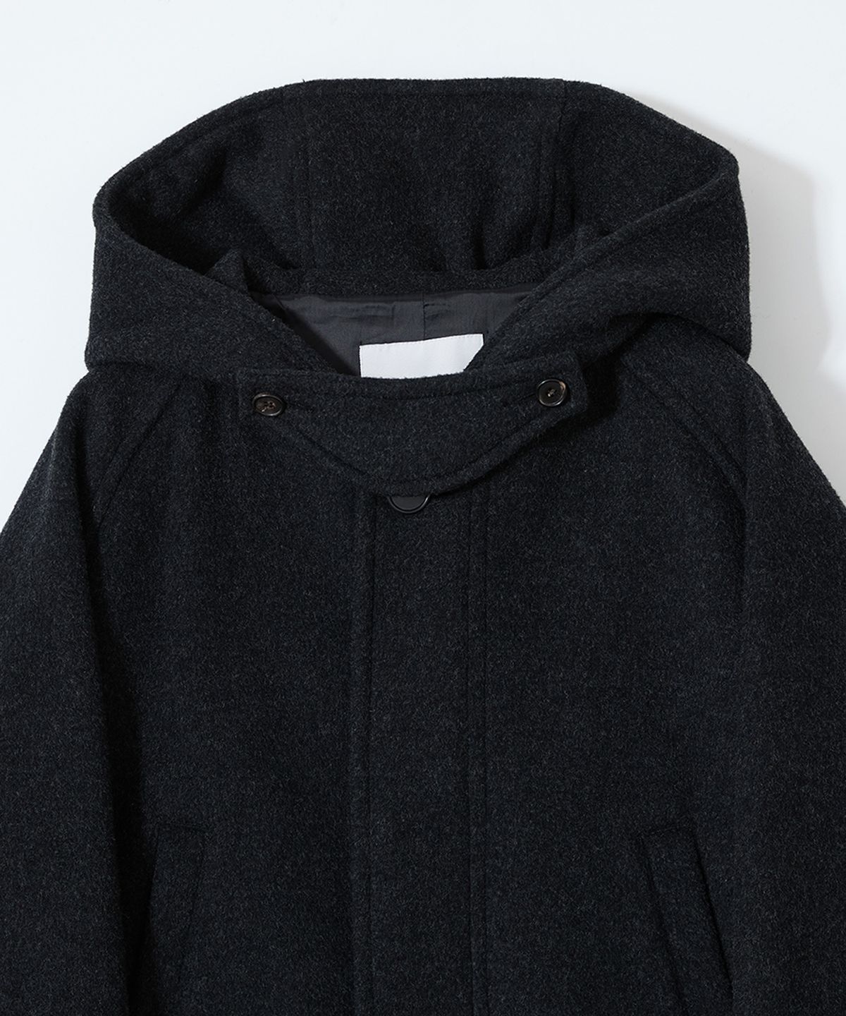 홀리선(HORLISUN) Longgrove Wool Hood Half Coat Melange Black