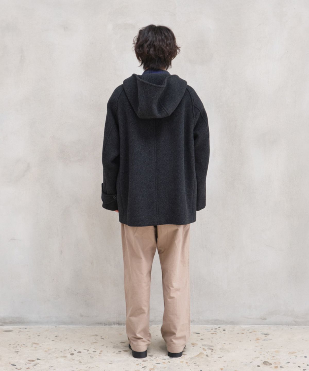 홀리선(HORLISUN) Longgrove Wool Hood Half Coat Melange Black