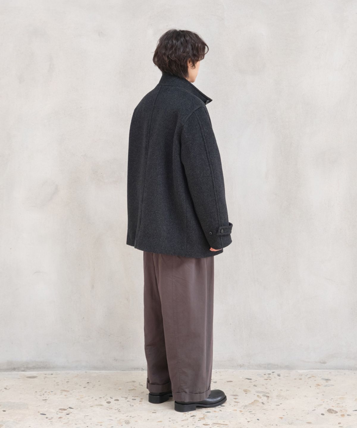 홀리선(HORLISUN) Baron Wool Half Coat Melange Black