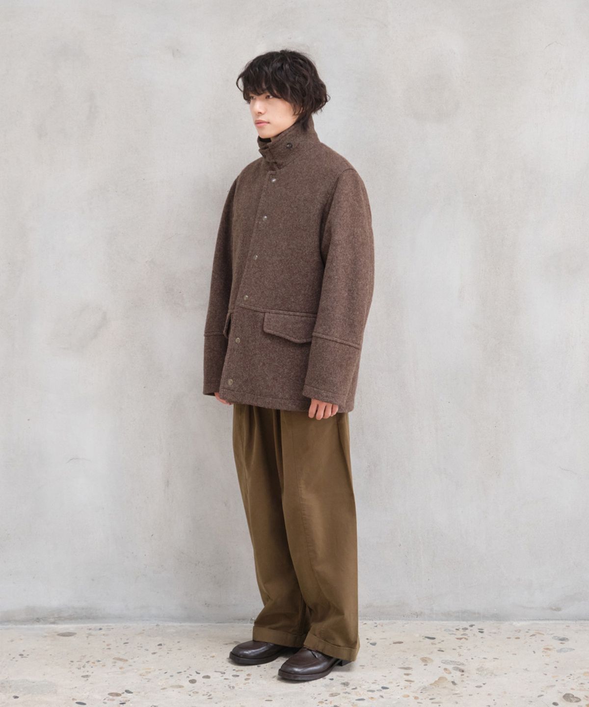 홀리선(HORLISUN) Idaho Snap Button Wool Half Coat Melange Brown