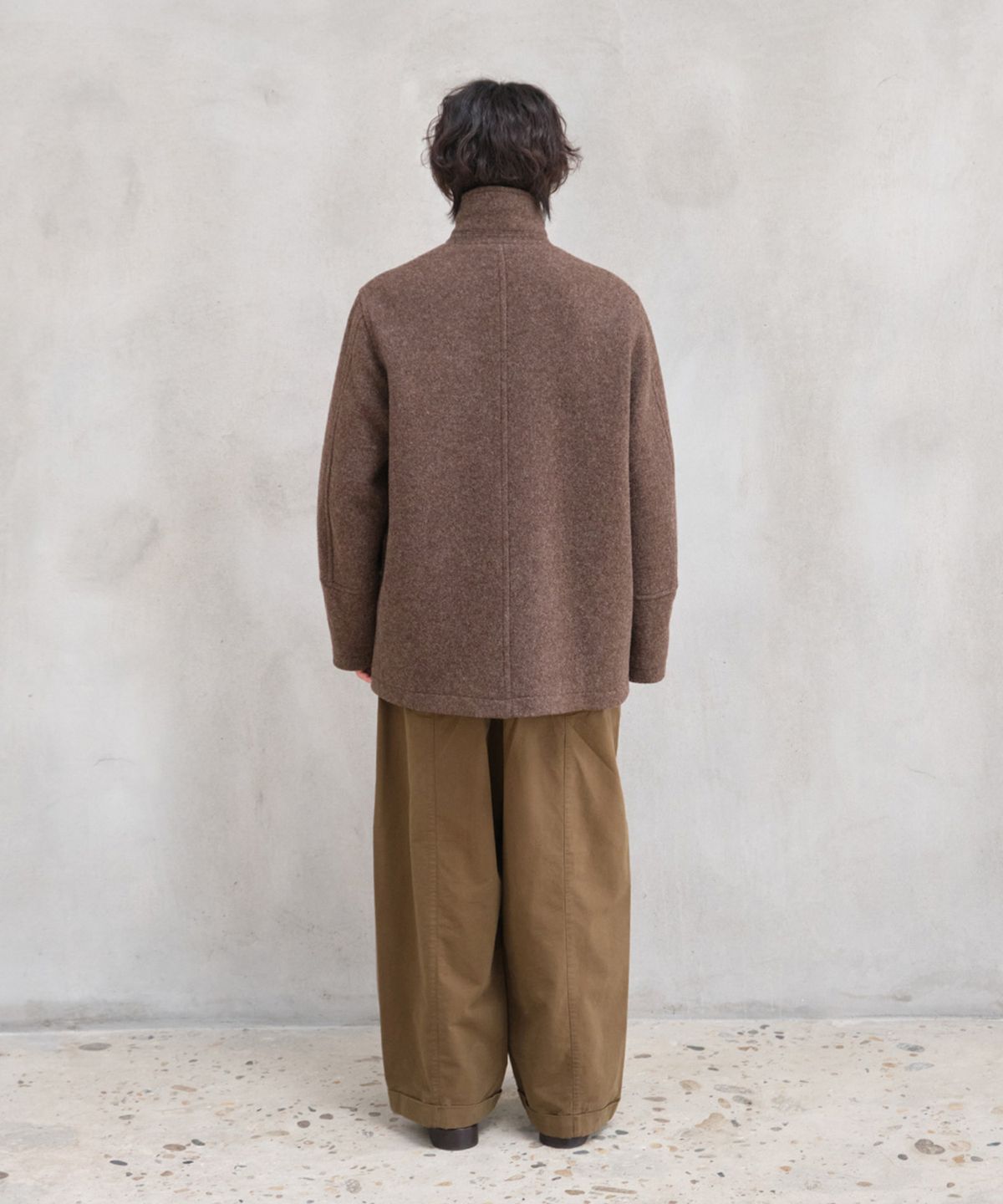 홀리선(HORLISUN) Idaho Snap Button Wool Half Coat Melange Brown