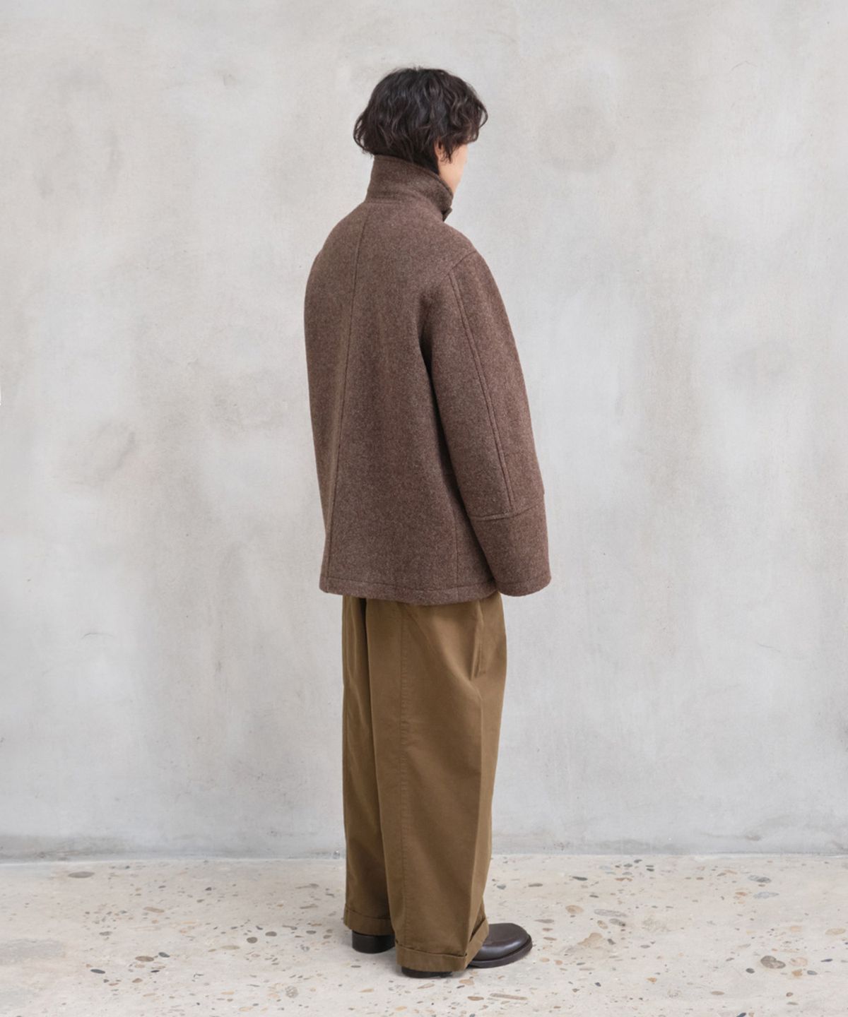 홀리선(HORLISUN) Idaho Snap Button Wool Half Coat Melange Brown