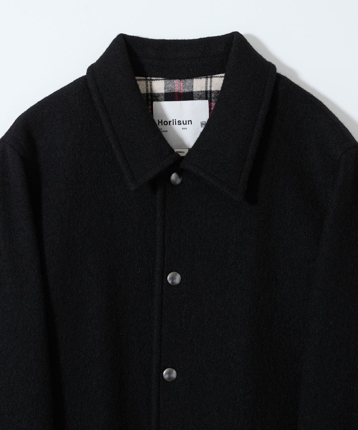 홀리선(HORLISUN) Idaho Snap Button Wool Half Coat Black