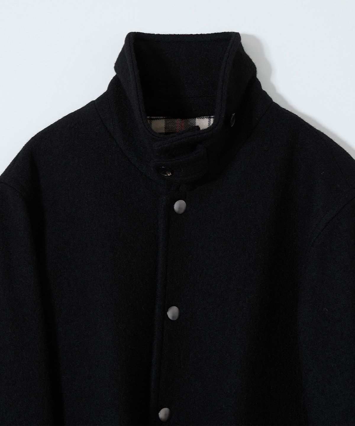 홀리선(HORLISUN) Idaho Snap Button Wool Half Coat Black