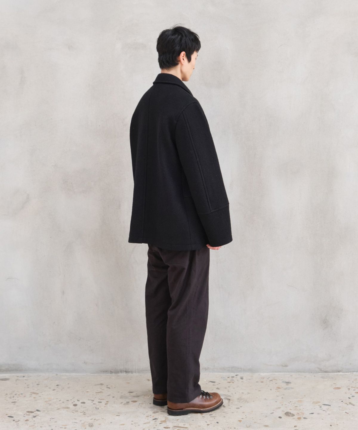 홀리선(HORLISUN) Idaho Snap Button Wool Half Coat Black