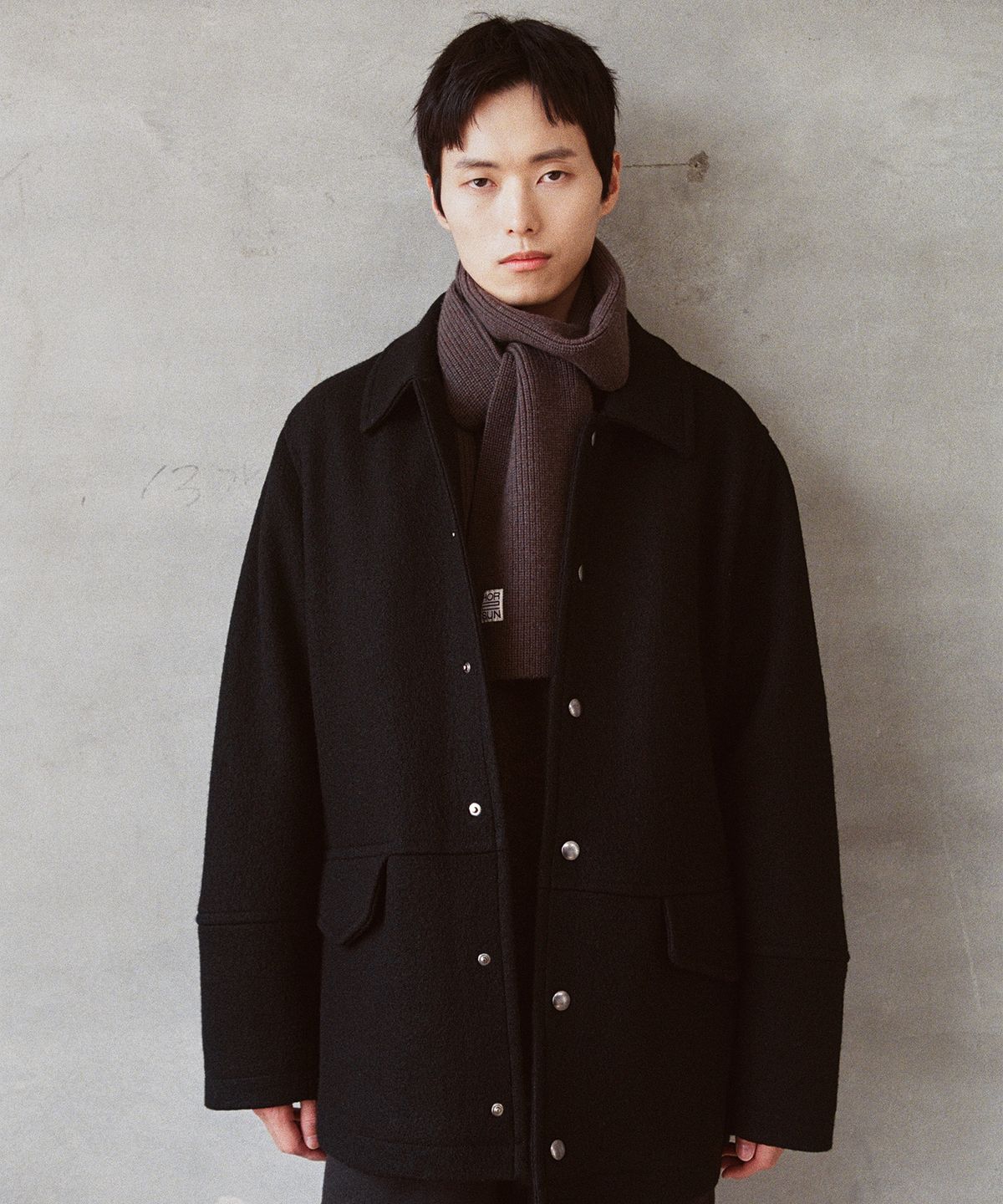 홀리선(HORLISUN) Idaho Snap Button Wool Half Coat Black