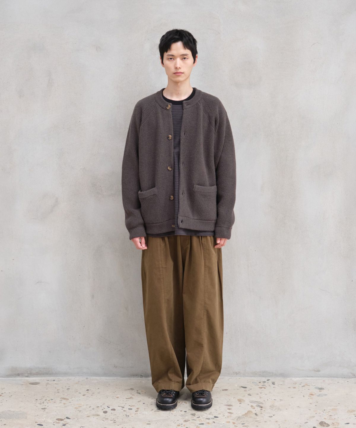 홀리선(HORLISUN) Annette Wool Heavy Rib Knit Cardigan Spain Olive