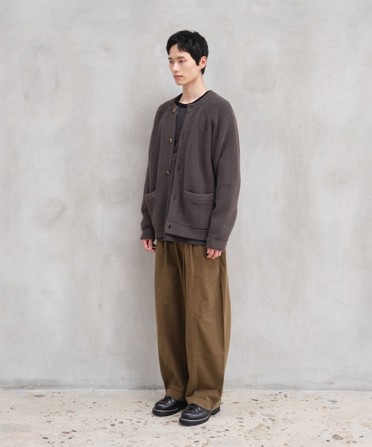 홀리선(HORLISUN) Annette Wool Heavy Rib Knit Cardigan Spain Olive