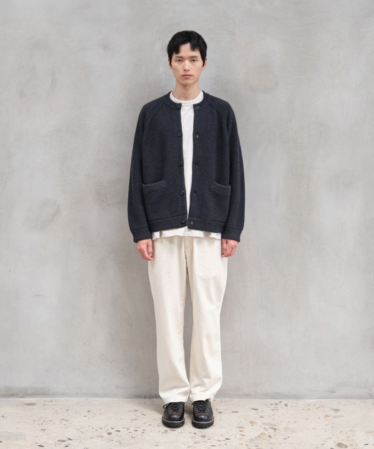 홀리선(HORLISUN) Annette Wool Heavy Rib Knit Cardigan Melange Charcoal