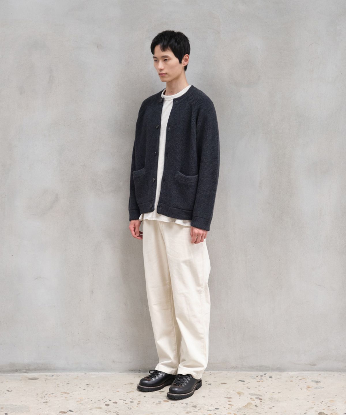 홀리선(HORLISUN) Annette Wool Heavy Rib Knit Cardigan Melange Charcoal