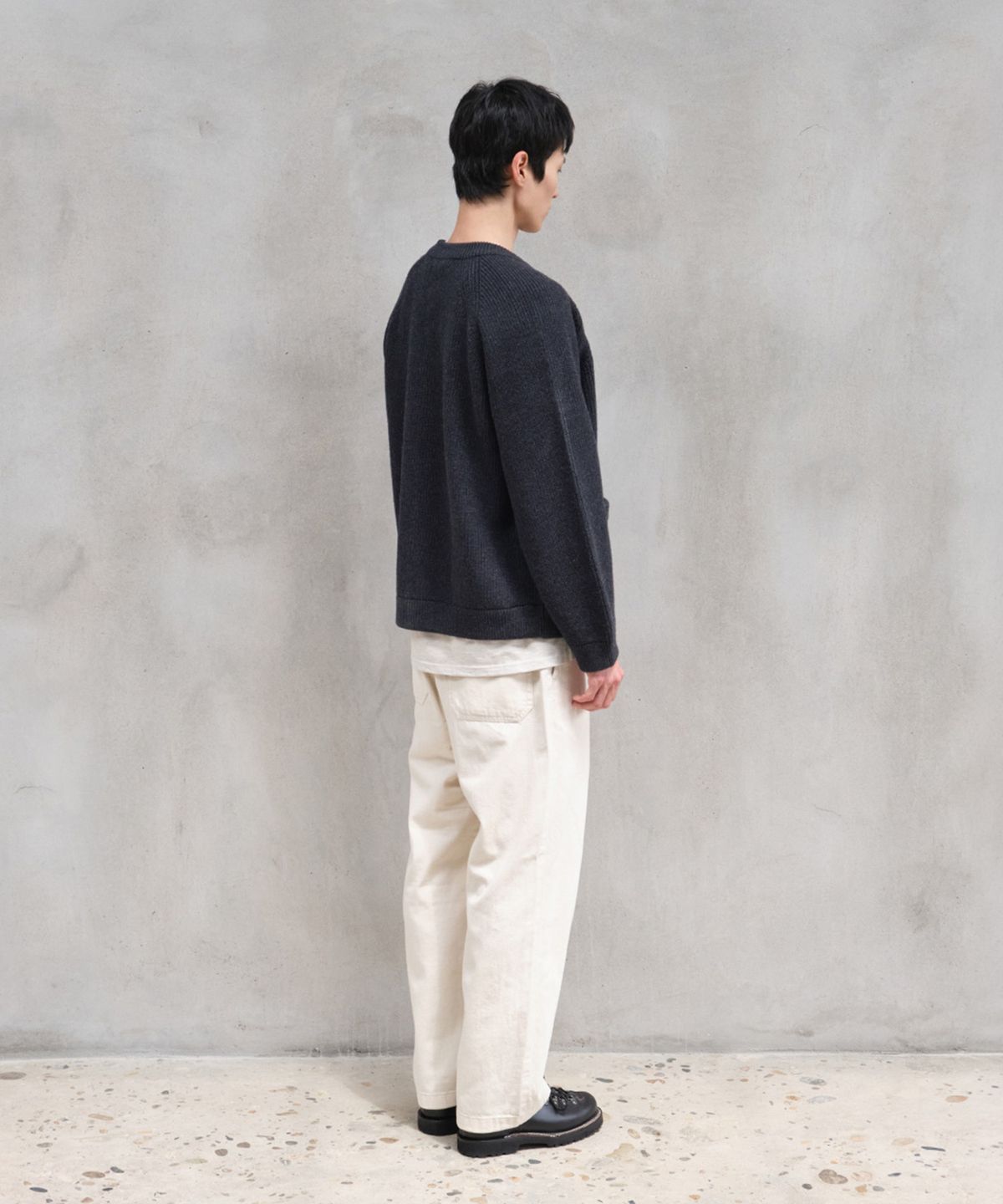홀리선(HORLISUN) Annette Wool Heavy Rib Knit Cardigan Melange Charcoal