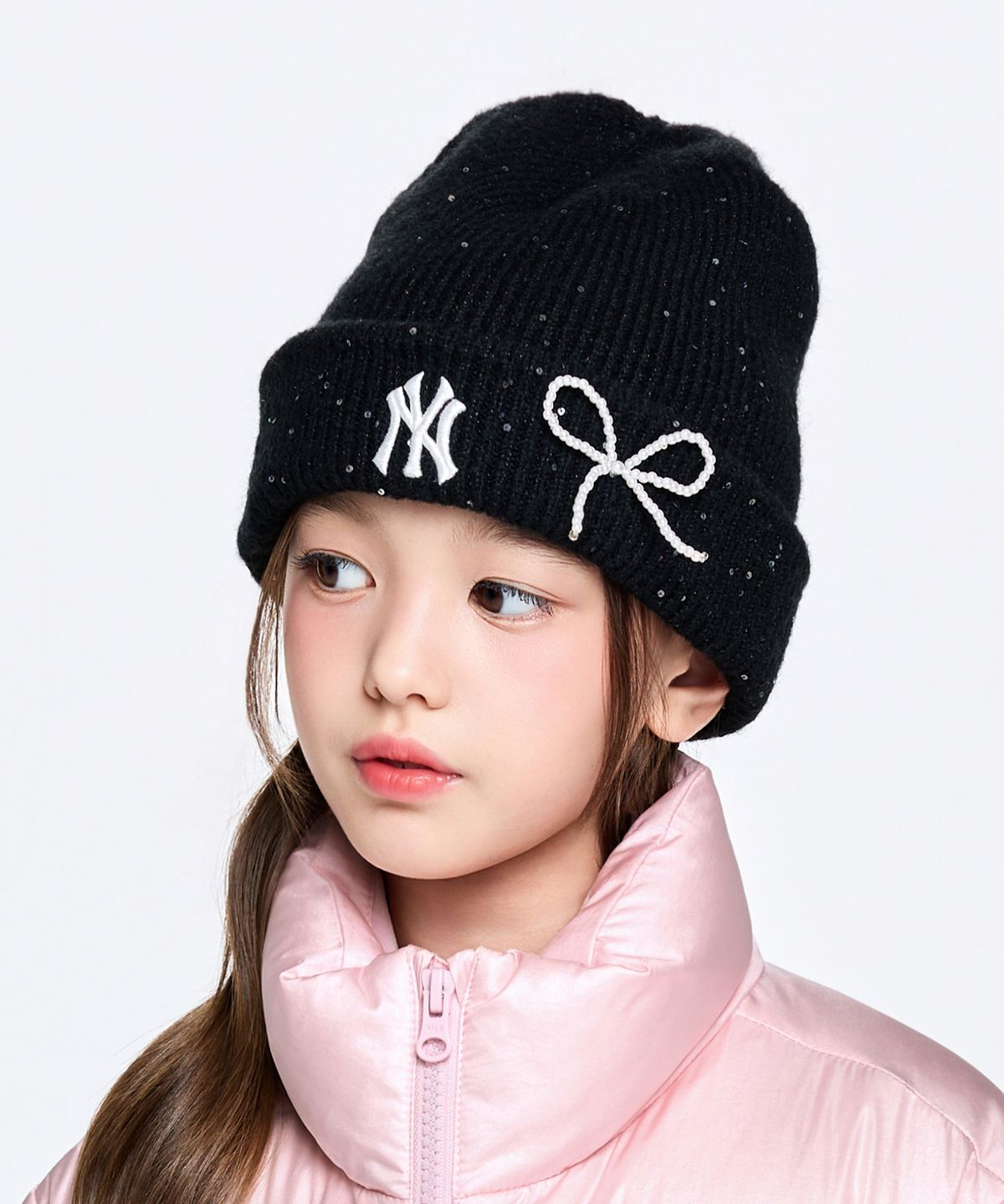 엠엘비 키즈(MLB KIDS) 샤인 비즈 리본 비니 NY (Black)
