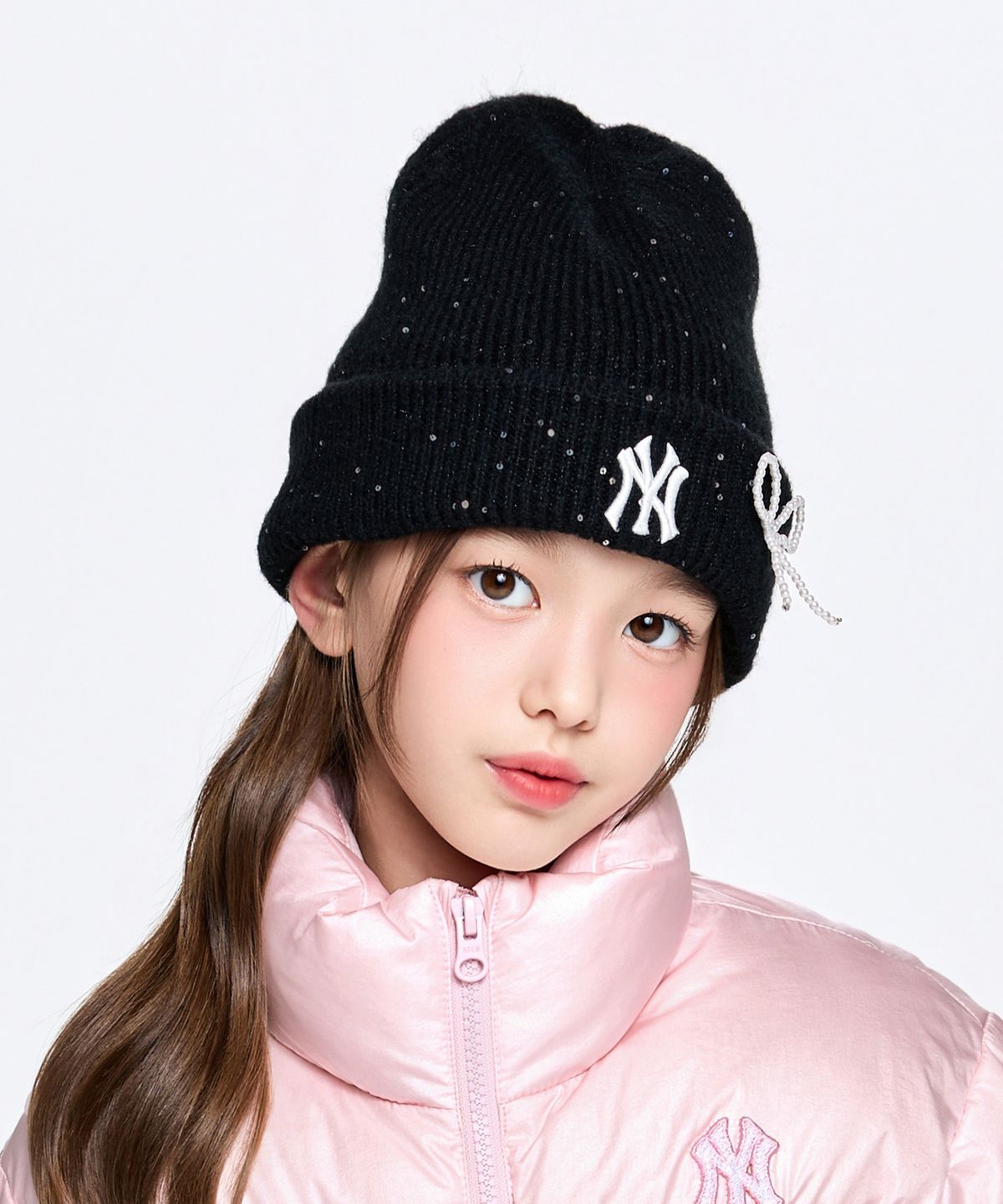 엠엘비 키즈(MLB KIDS) 샤인 비즈 리본 비니 NY (Black)