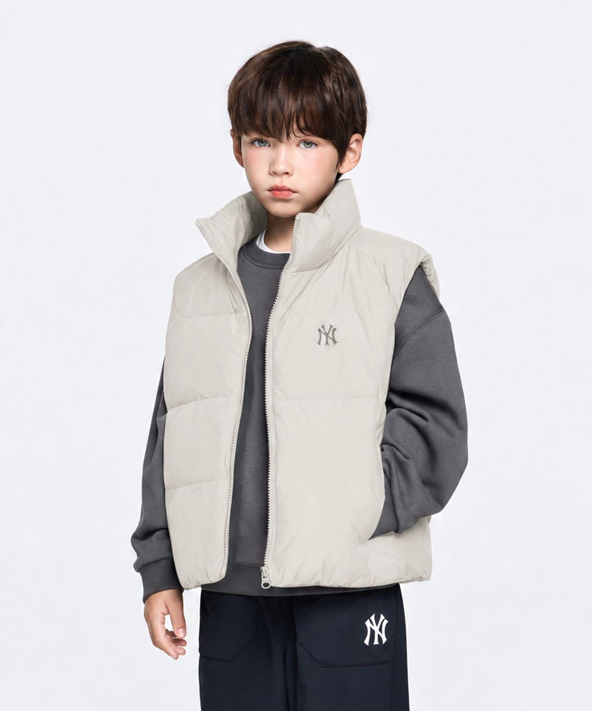 엠엘비 키즈(MLB KIDS) 스포티브 와펜 유로피안덕 다운베스트 NY (Ptn.Cream)