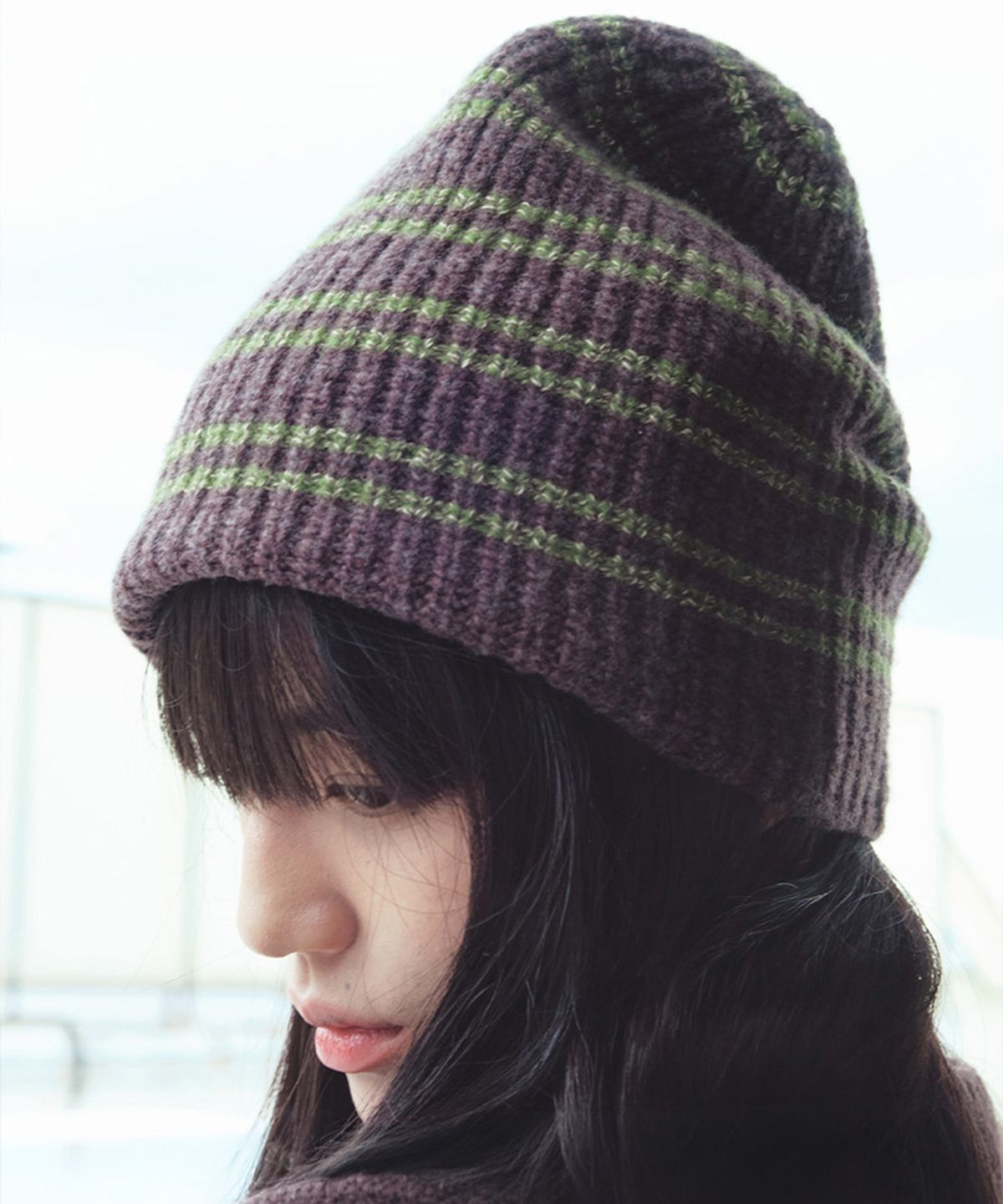 홀리선(HORLISUN) Haven Border Knit Beanie Matcha