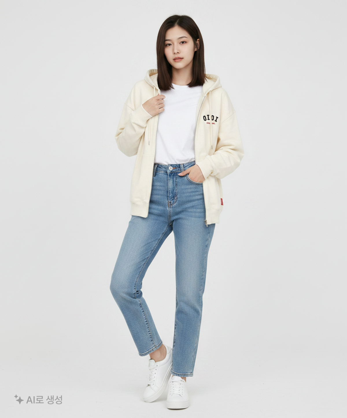 오아이오아이 컬렉션(OIOI COLLECTION) BASIC LOGO HOOD ZIPUP [CREAM] L