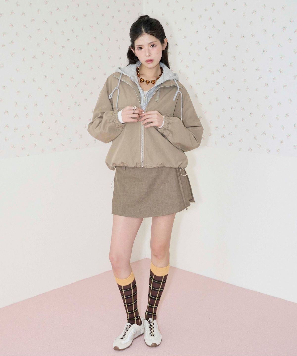 쿨키튼(KOOLKITTEN) Hooded Contrast Zip-Up Jumper (BEIGE)