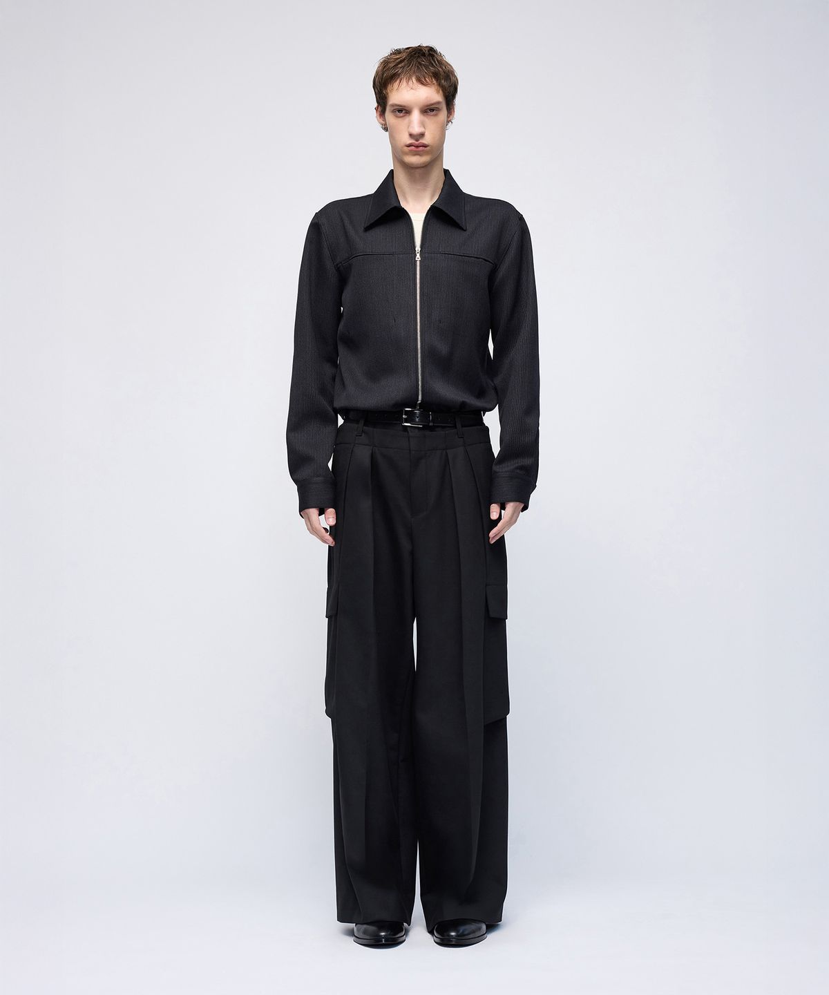 몰프(MORPH) Divided Wool Jacquard Zip Shirt