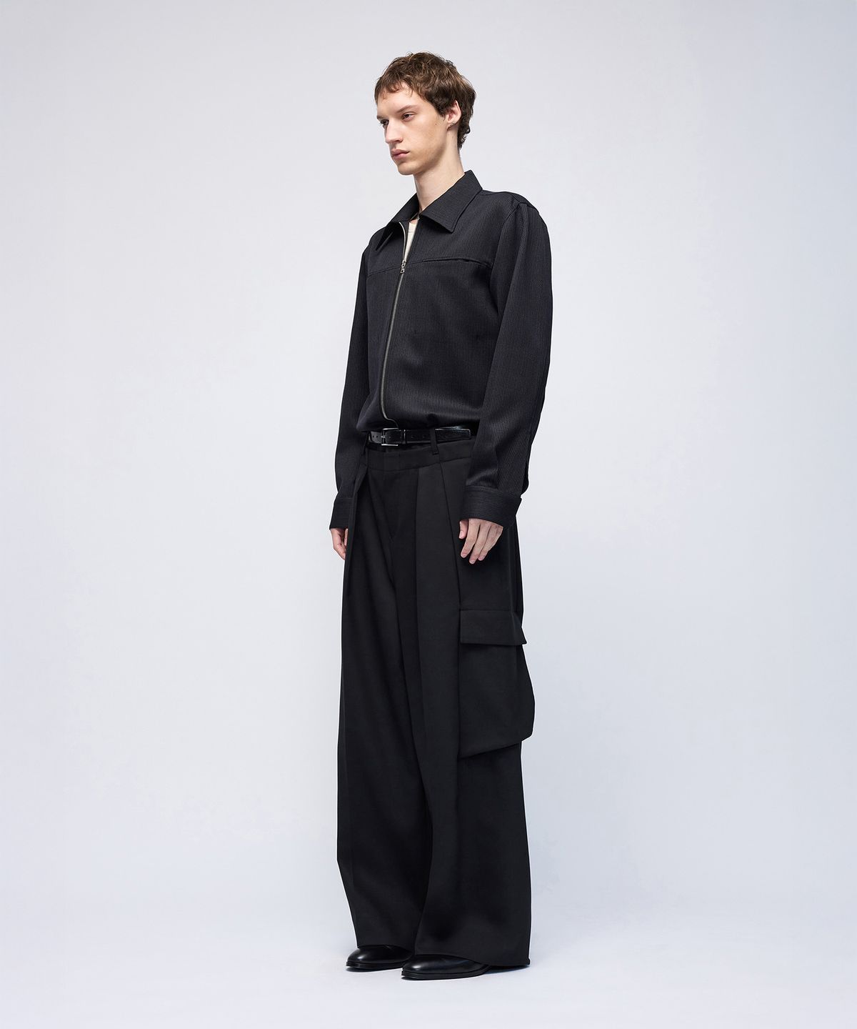 몰프(MORPH) Divided Wool Jacquard Zip Shirt
