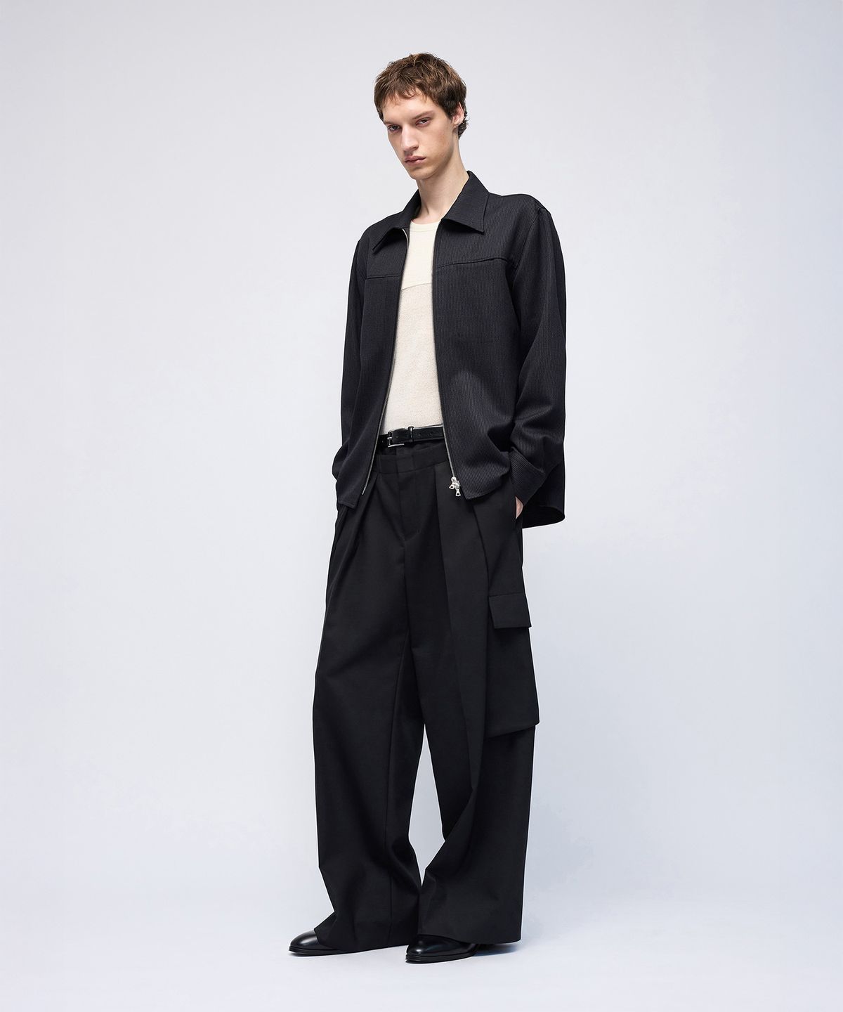 몰프(MORPH) Divided Wool Jacquard Zip Shirt