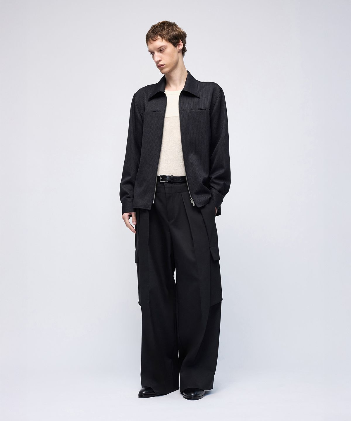몰프(MORPH) Divided Wool Jacquard Zip Shirt
