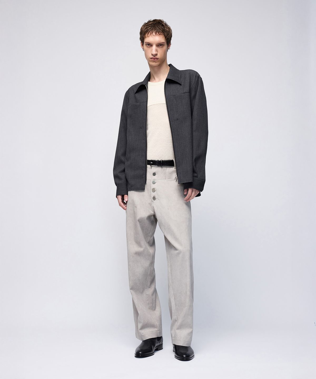 몰프(MORPH) Divided Wool Jacquard Zip Shirt