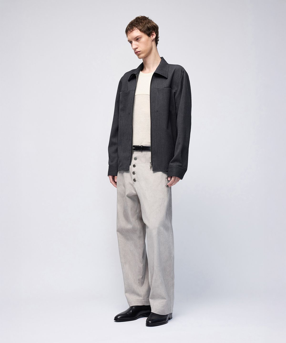 몰프(MORPH) Divided Wool Jacquard Zip Shirt