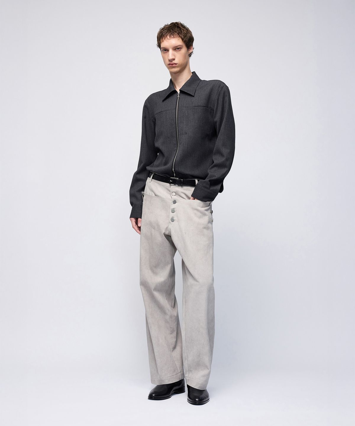 몰프(MORPH) Divided Wool Jacquard Zip Shirt